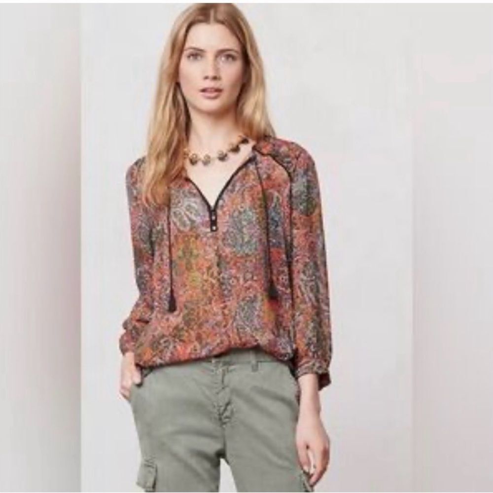 Anthropologie NIYA Edme & Esyllte Paisley Medallion Semi Sheer Peasant Blouse - Picture 2 of 16